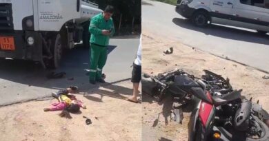 Vídeos; mãe morre e filha fica internada em estado grave após colisão com caminhão em Manaus